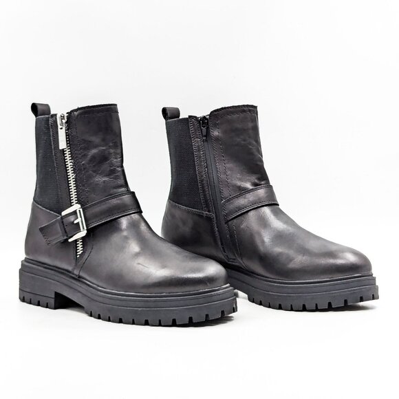 Blondo Women Garnet Waterproof Black Leather Moto Biker Ankle Boots size 10 - Picture 1 of 11
